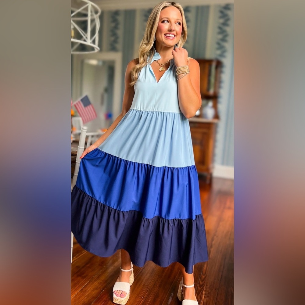 SSYS The Regan Maxi Colorblock Tiered Dress Size Small - Picture 1 of 9